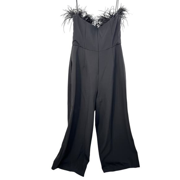Sam Edelman Women's Black Strapless Feather-Trim Jumpsuit Size 14 Party Cocktail - Picture 5 of 13